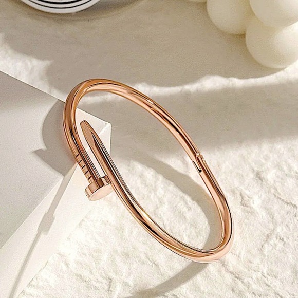 Rose Gold Nail Screw Bangle Bracelet - Picture 5 of 14